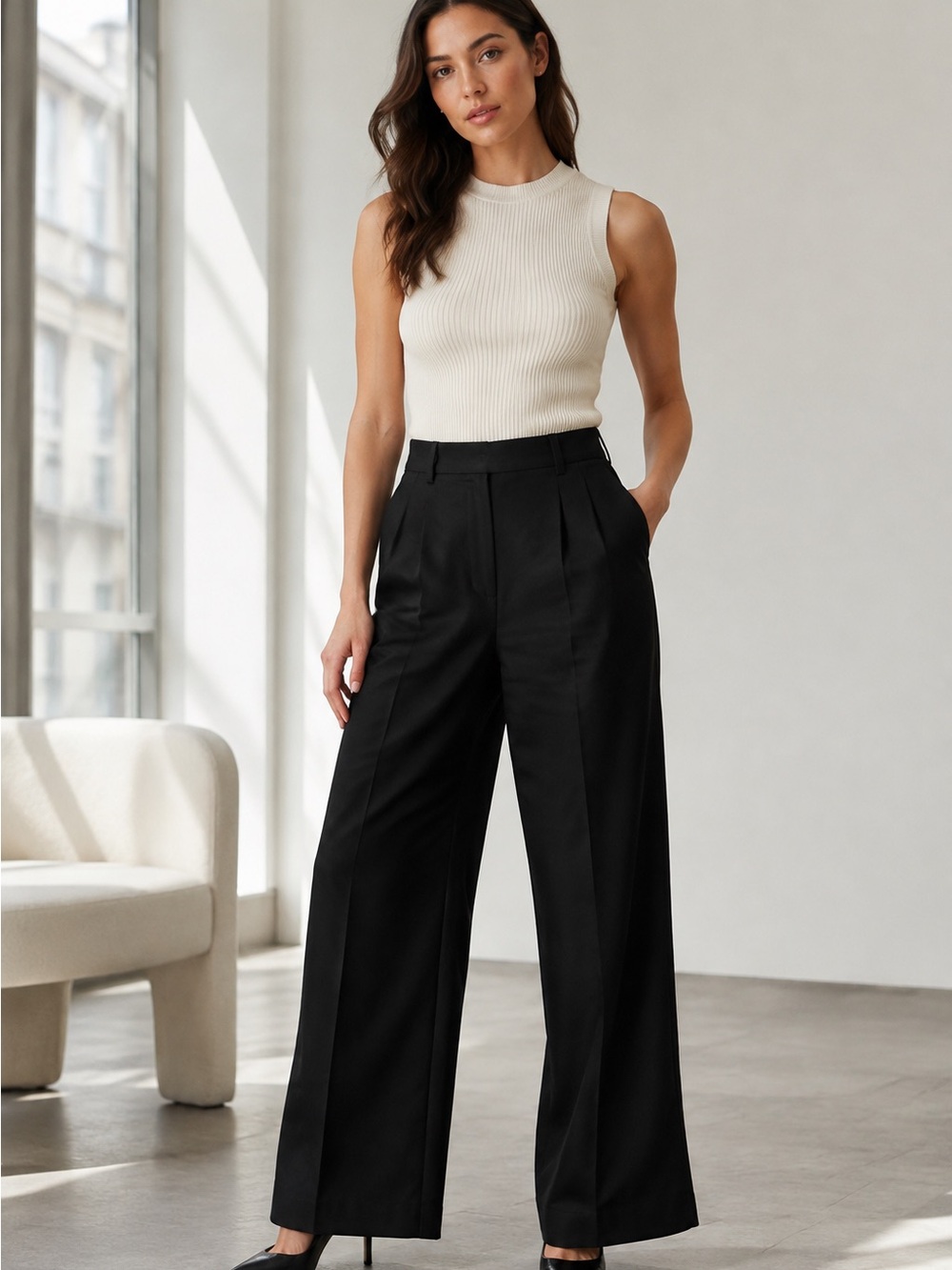 J. Crew Black High-Waist Wide-Leg Trousers